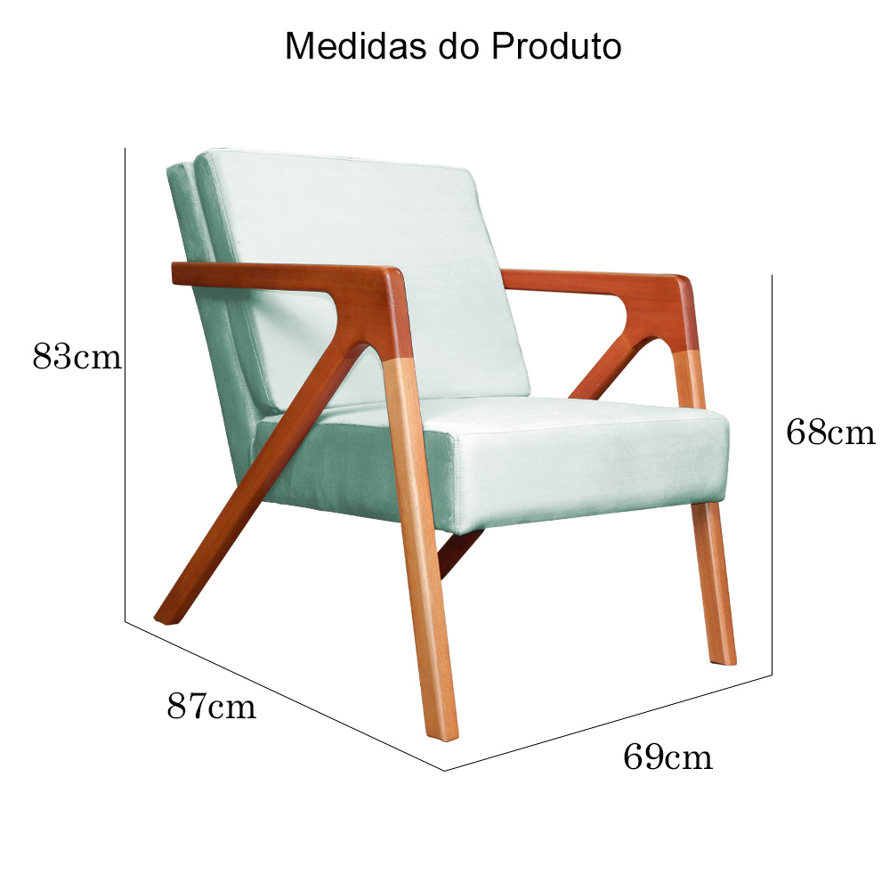Kit 02 Poltronas Decorativas Monalisa para Sala de Estar Veludo Acqua