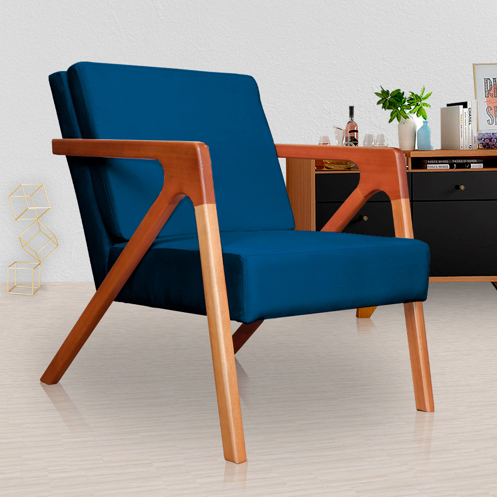 Kit 02 Poltronas Decorativas Monalisa para Sala de Estar Veludo Azul Marinho