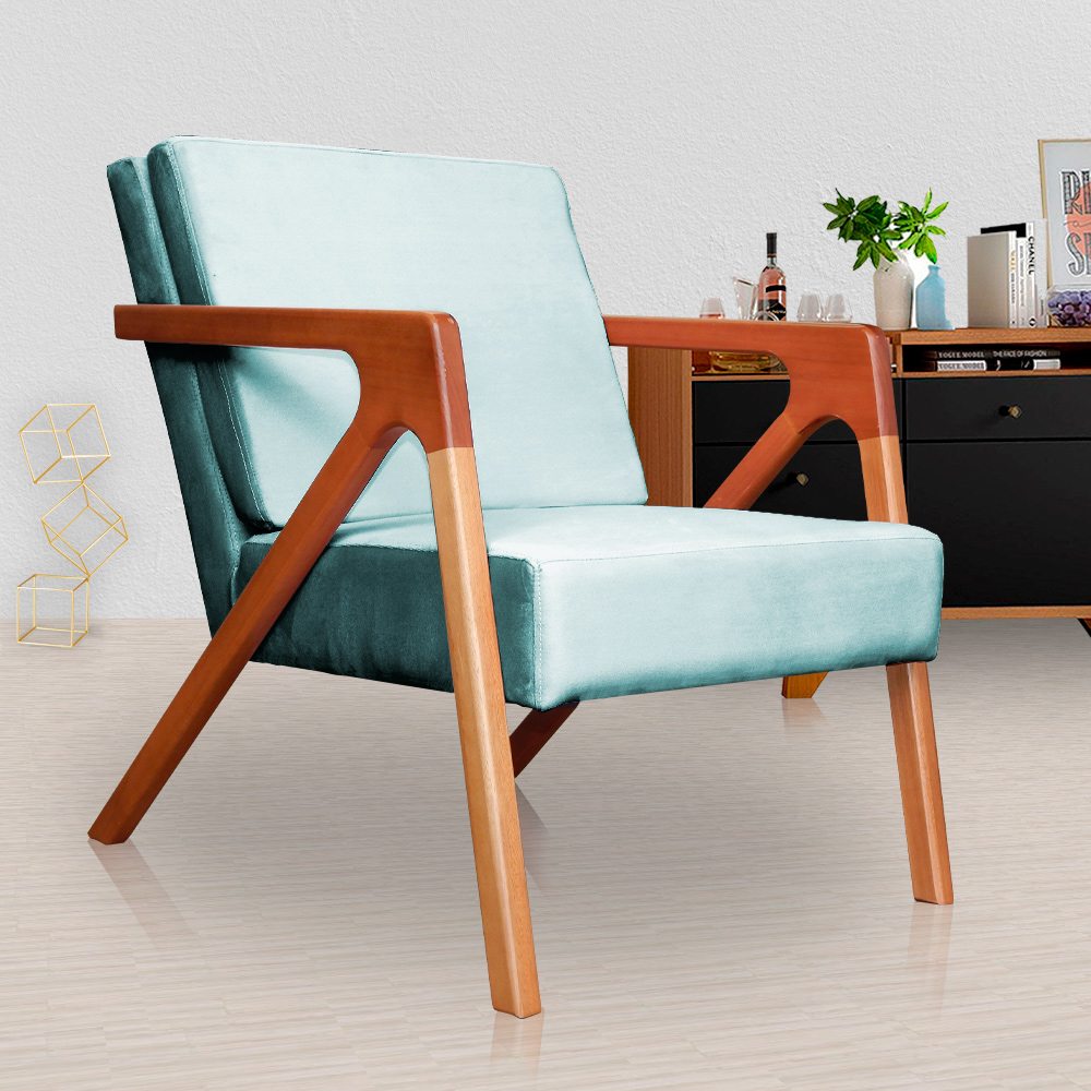Kit 02 Poltronas Decorativas Monalisa para Sala de Estar Veludo Azul Turquesa