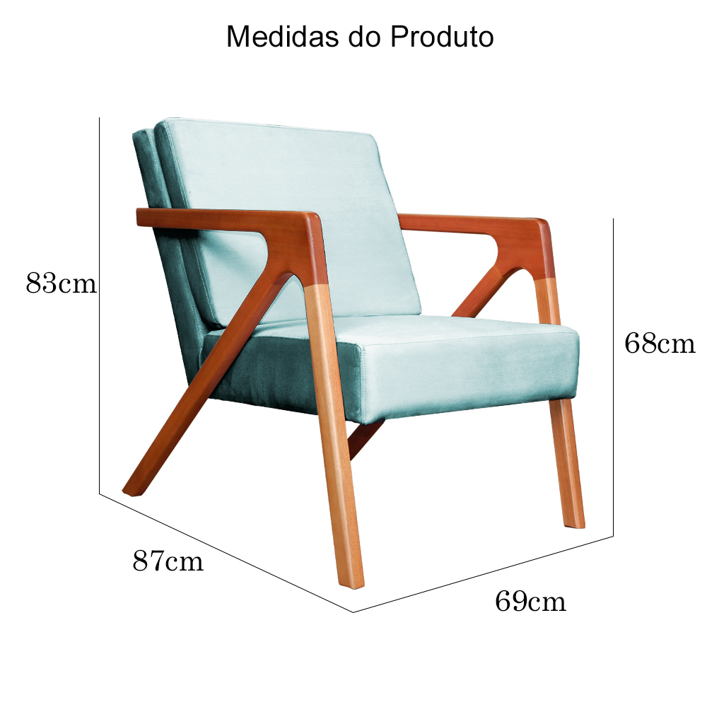Kit 02 Poltronas Decorativas Monalisa para Sala de Estar Veludo Azul Turquesa