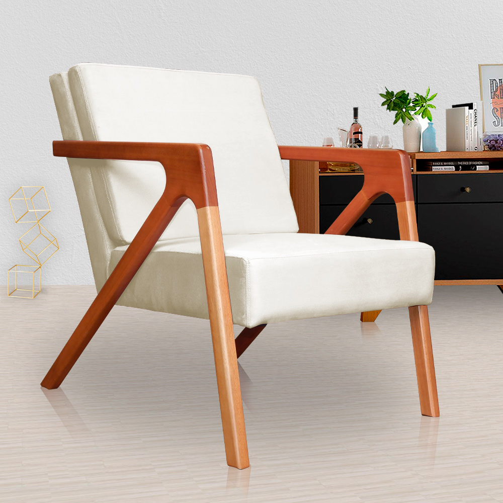 Kit 02 Poltronas Decorativas Monalisa para Sala de Estar Veludo Bege