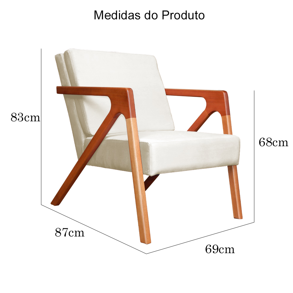 Kit 02 Poltronas Decorativas Monalisa para Sala de Estar Veludo Bege
