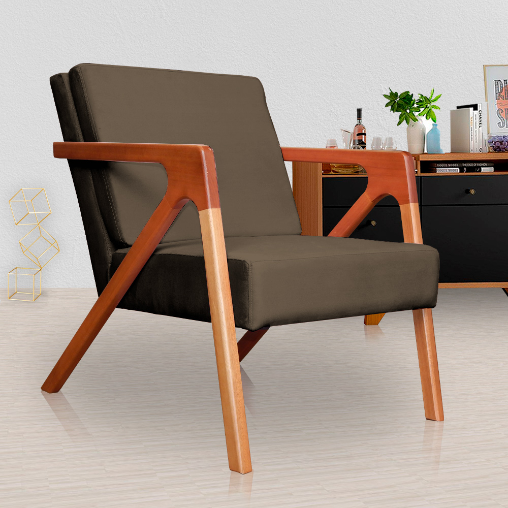 Kit 02 Poltronas Decorativas Monalisa para Sala de Estar Veludo Marrom