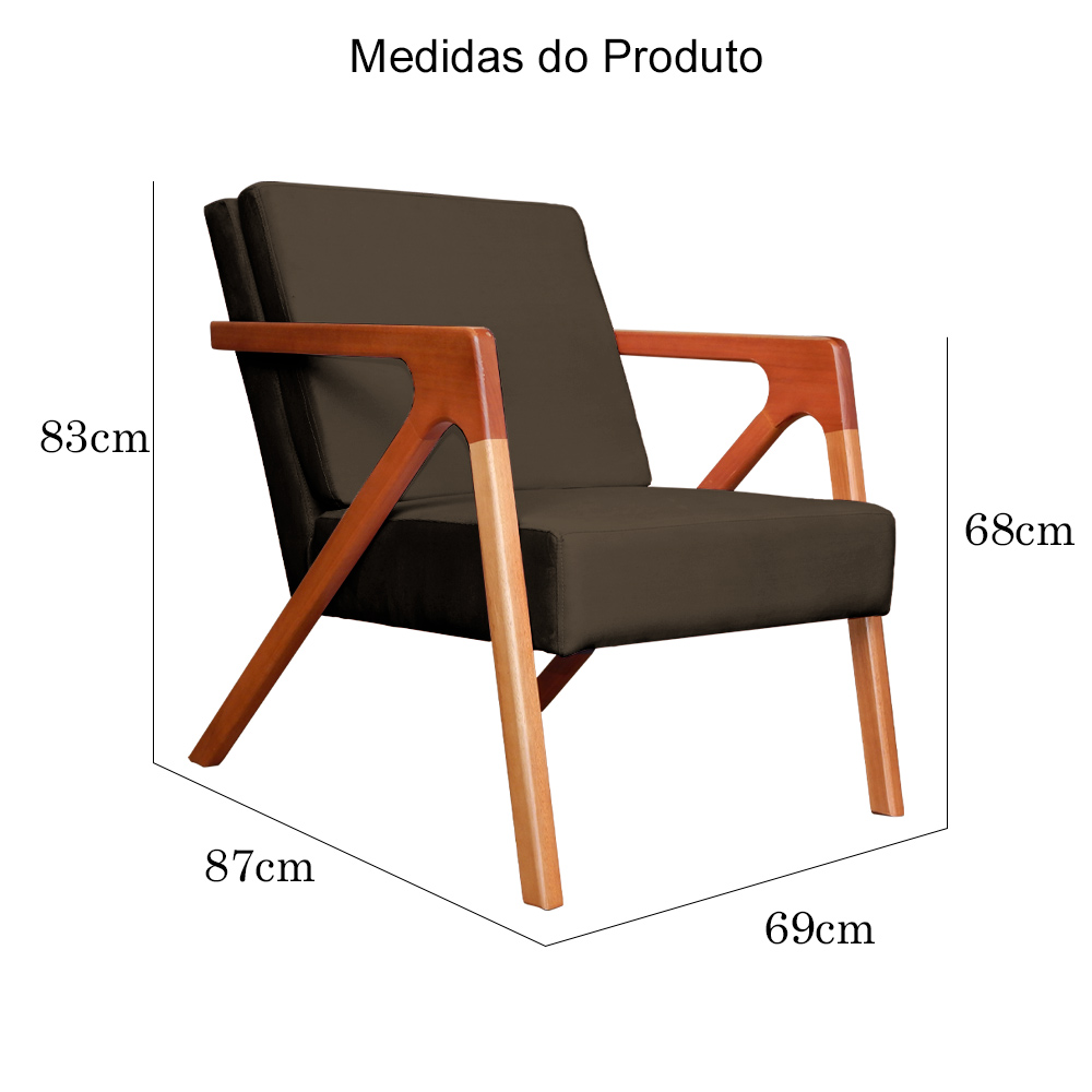 Kit 02 Poltronas Decorativas Monalisa para Sala de Estar Veludo Marrom