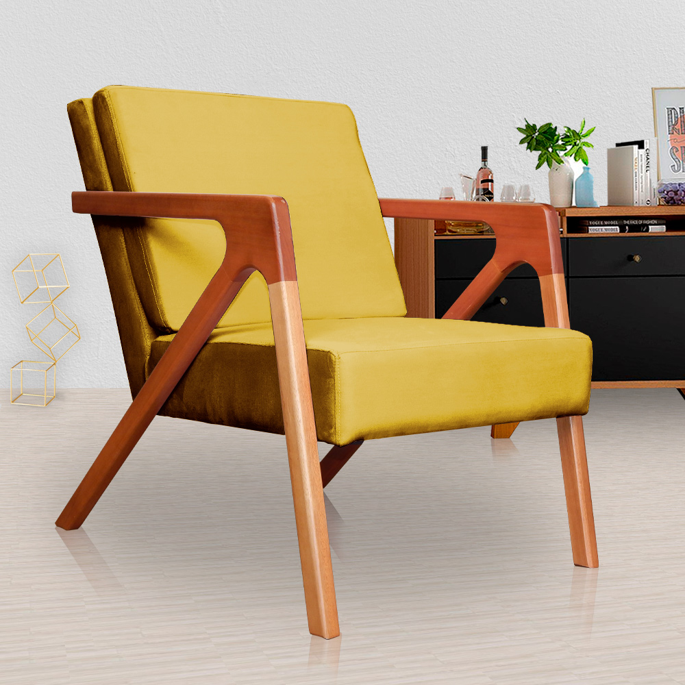Kit 02 Poltronas Decorativas Monalisa para Sala de Estar Veludo Mostarda