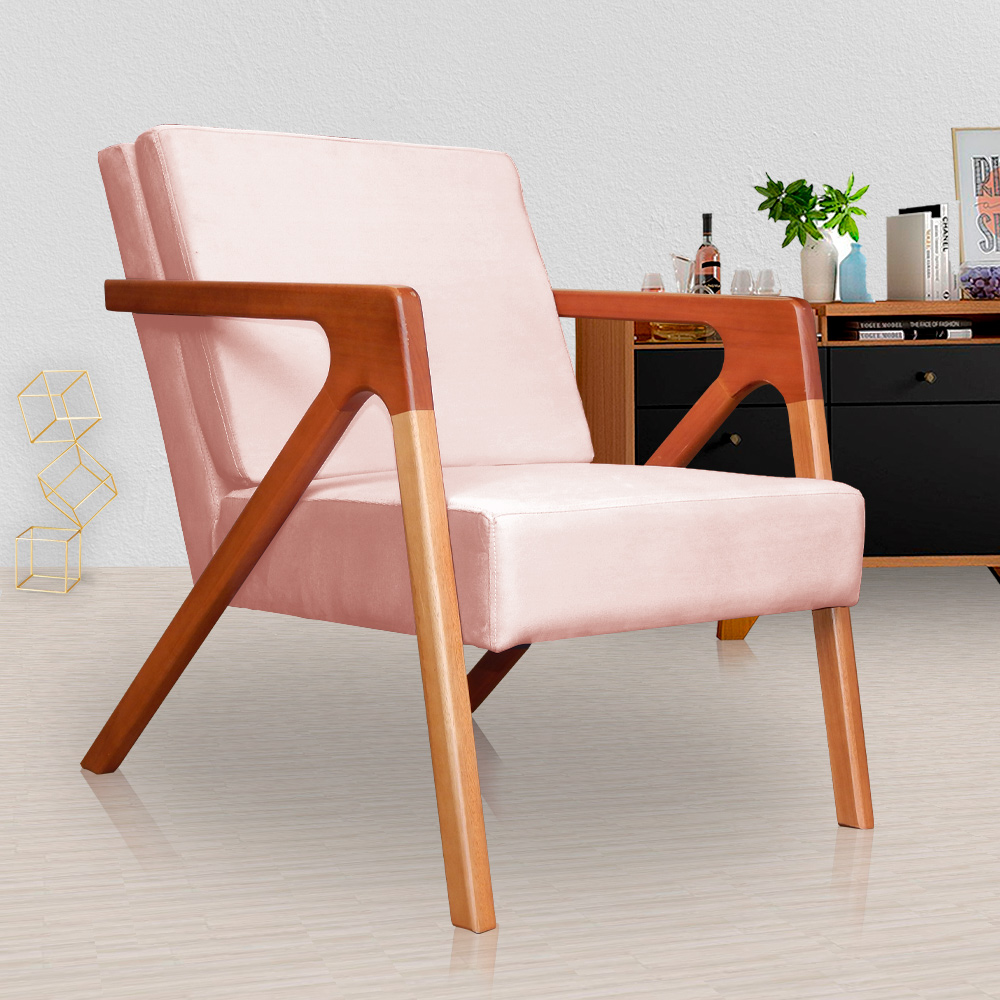Kit 02 Poltronas Decorativas Monalisa para Sala de Estar Veludo Rosa