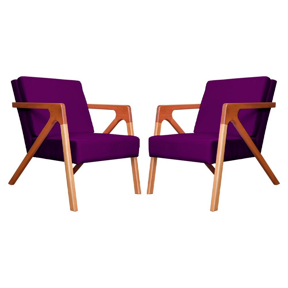 Kit 02 Poltronas Decorativas Monalisa para Sala de Estar Veludo Roxo
