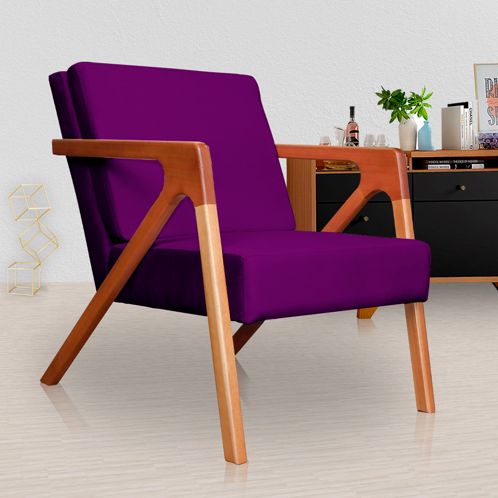 Kit 02 Poltronas Decorativas Monalisa para Sala de Estar Veludo Roxo