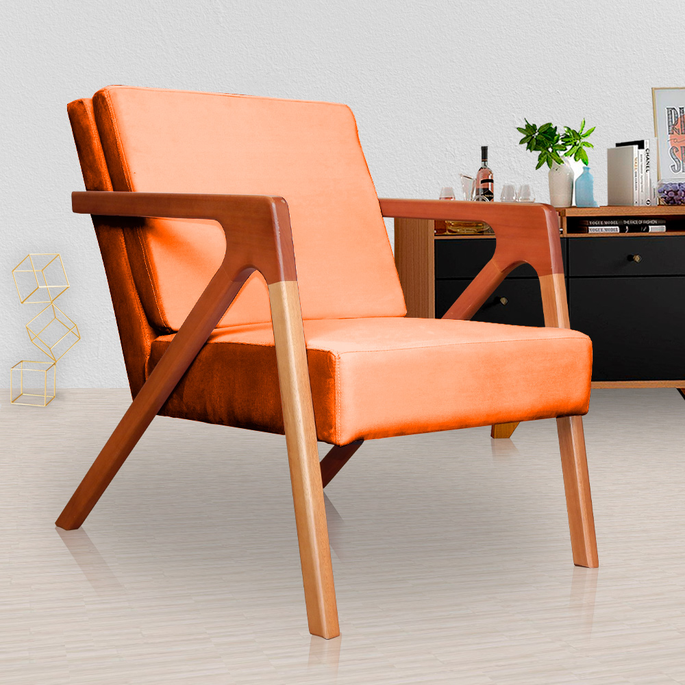 Kit 02 Poltronas Decorativas Monalisa para Sala de Estar Veludo Terracota