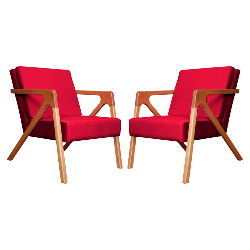 Kit 02 Poltronas Decorativas Monalisa para Sala de Estar Veludo Vermelho