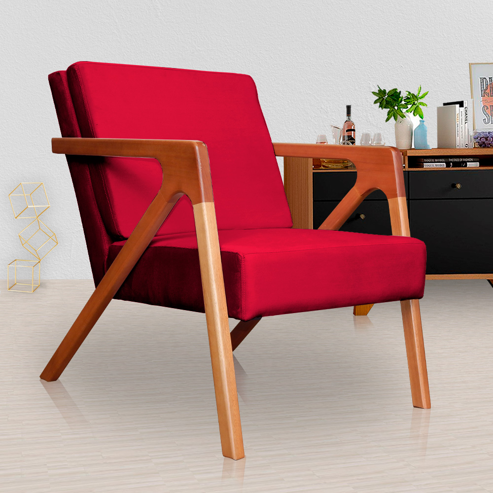 Kit 02 Poltronas Decorativas Monalisa para Sala de Estar Veludo Vermelho