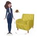 Kit 02 Poltronas Decorativas Munique Pés Trapézio Suede Amarelo - DS Estofados