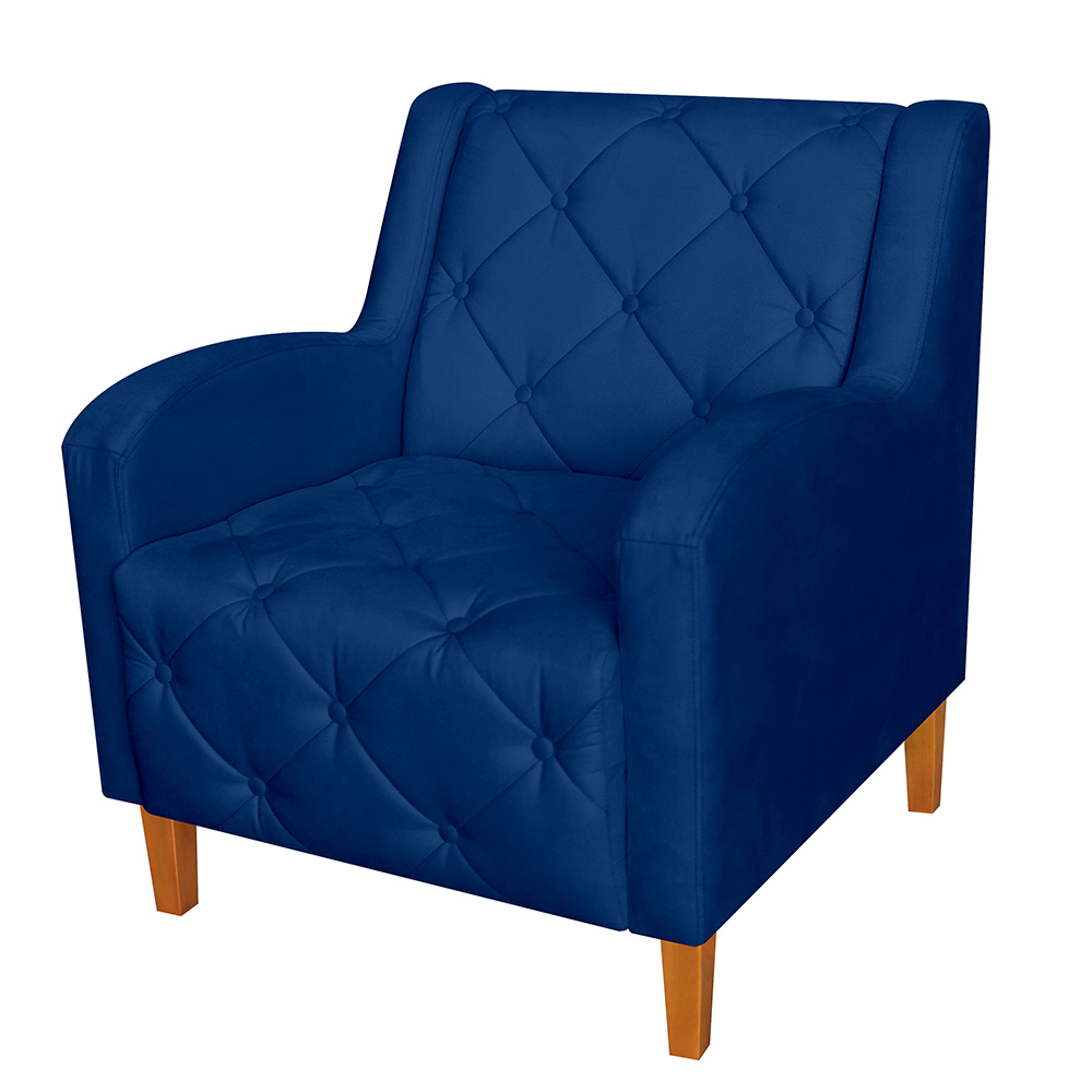 Kit 02 Poltronas Decorativas Munique Pés Trapézio Suede Azul Marinho - DS Estofados