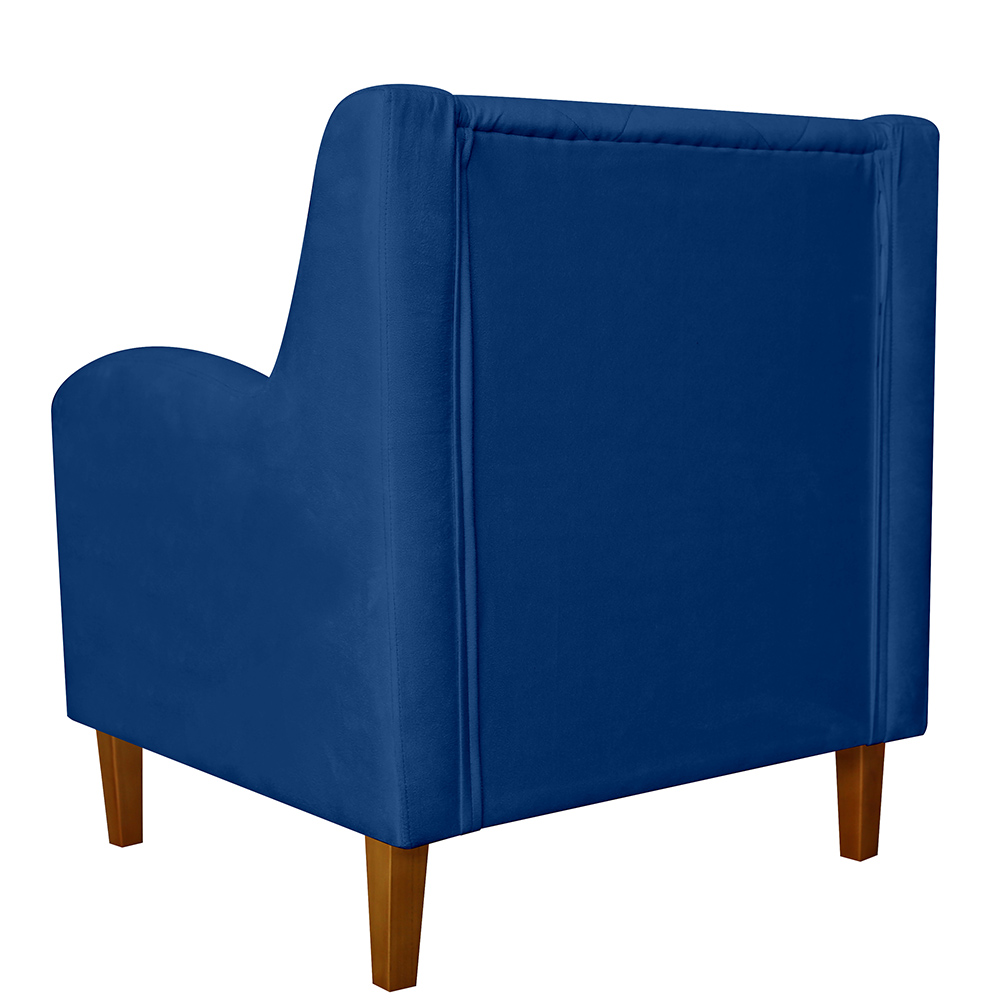 Kit 02 Poltronas Decorativas Munique Pés Trapézio Suede Azul Marinho - DS Estofados