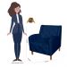 Kit 02 Poltronas Decorativas Munique Pés Trapézio Suede Azul Marinho - DS Estofados