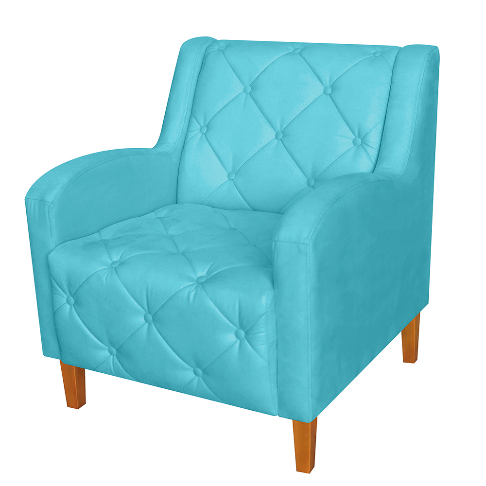 Kit 02 Poltronas Decorativas Munique Pés Trapézio Suede Azul Turqueza - DS Estofados