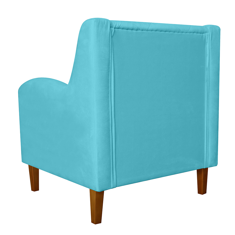 Kit 02 Poltronas Decorativas Munique Pés Trapézio Suede Azul Turqueza - DS Estofados