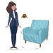 Kit 02 Poltronas Decorativas Munique Pés Trapézio Suede Azul Turqueza - DS Estofados