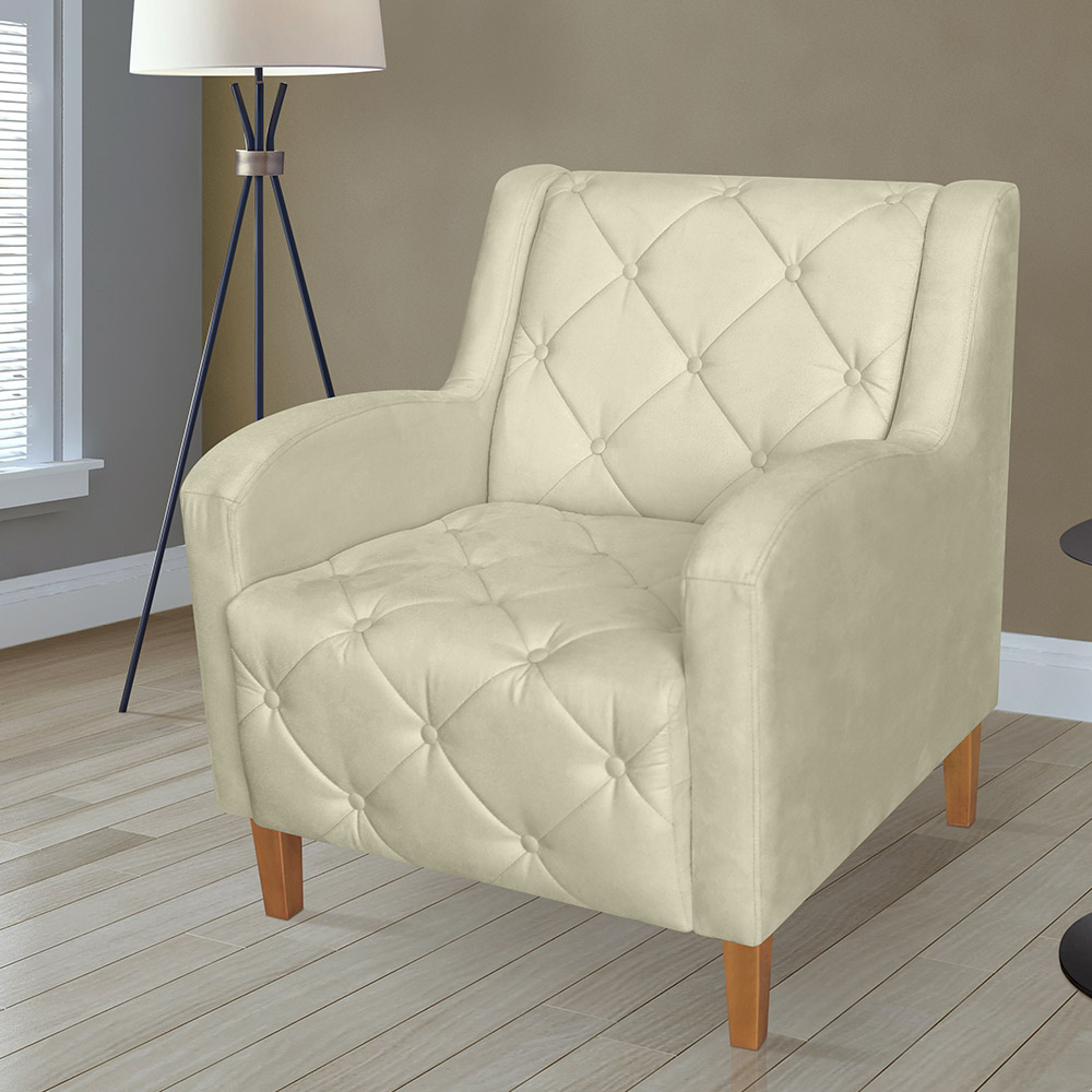 Kit 02 Poltronas Decorativas Munique Pés Trapézio Suede Bege - DS Estofados
