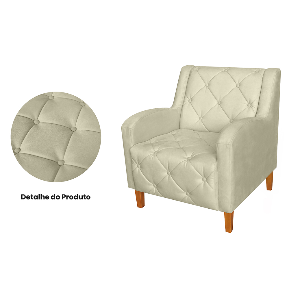 Kit 02 Poltronas Decorativas Munique Pés Trapézio Suede Bege - DS Estofados