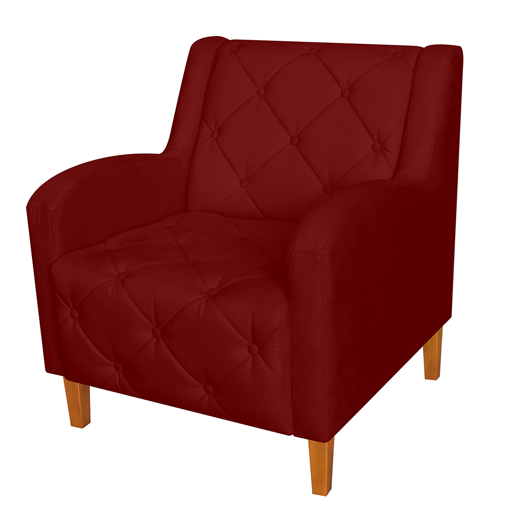 Kit 02 Poltronas Decorativas Munique Pés Trapézio Suede Bordô - DS Estofados