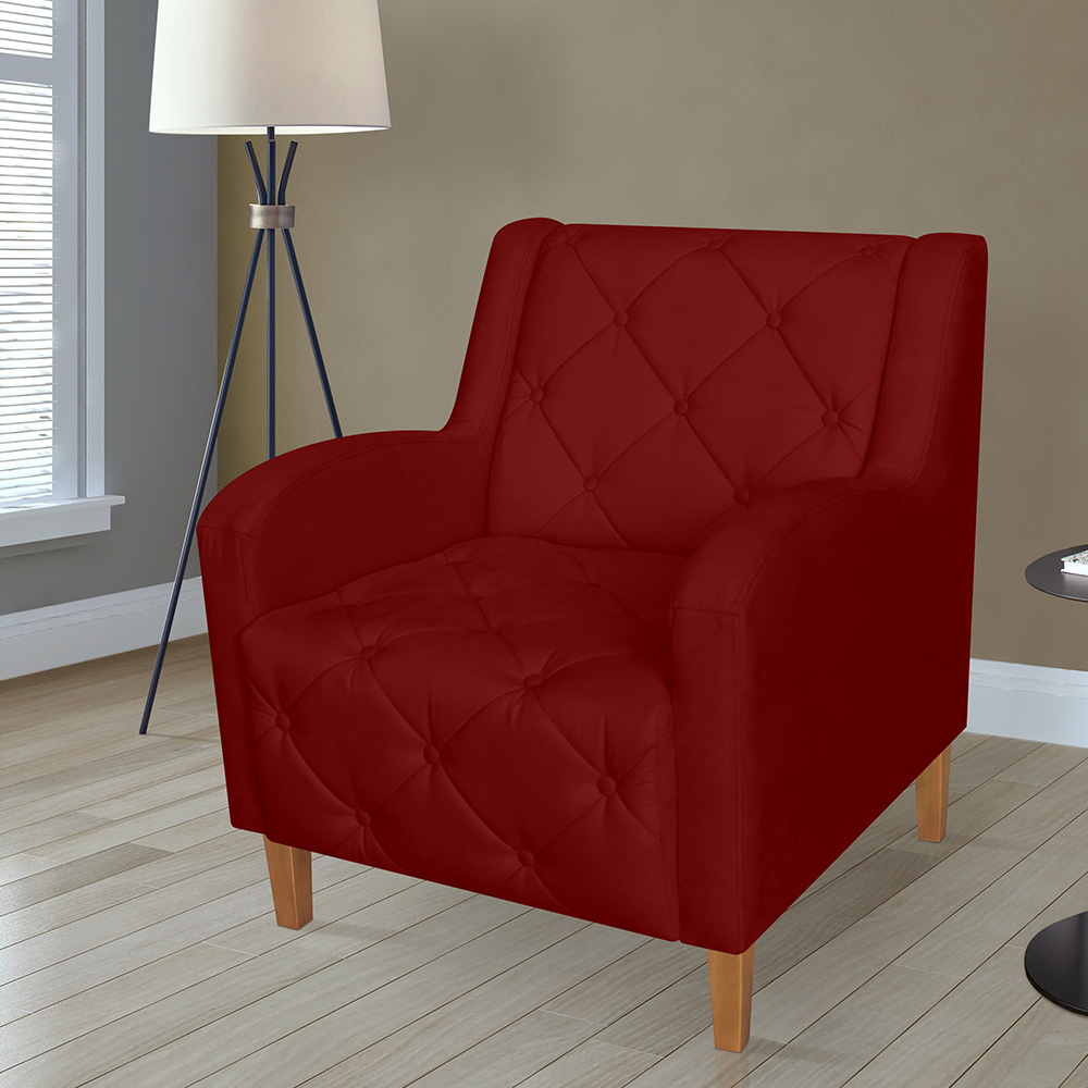 Kit 02 Poltronas Decorativas Munique Pés Trapézio Suede Bordô - DS Estofados