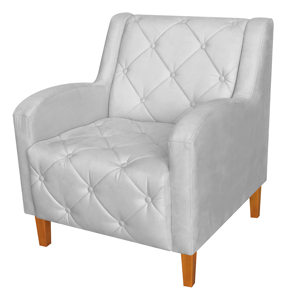 Kit 02 Poltronas Decorativas Munique Pés Trapézio Suede Branco - DS Estofados
