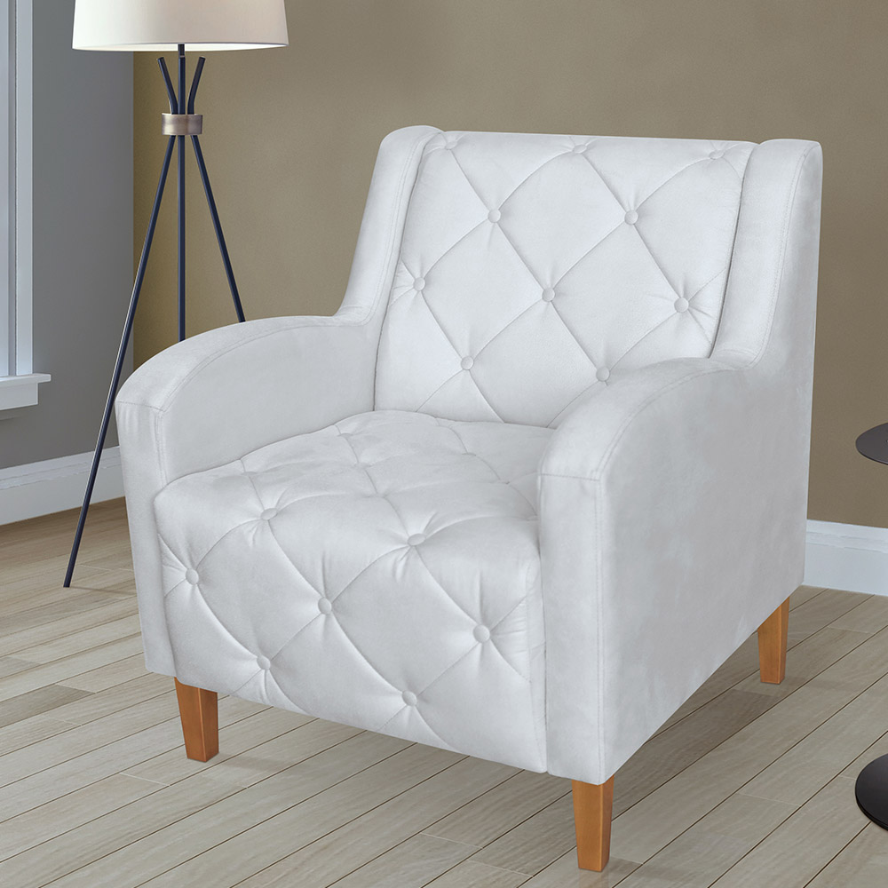 Kit 02 Poltronas Decorativas Munique Pés Trapézio Suede Branco - DS Estofados