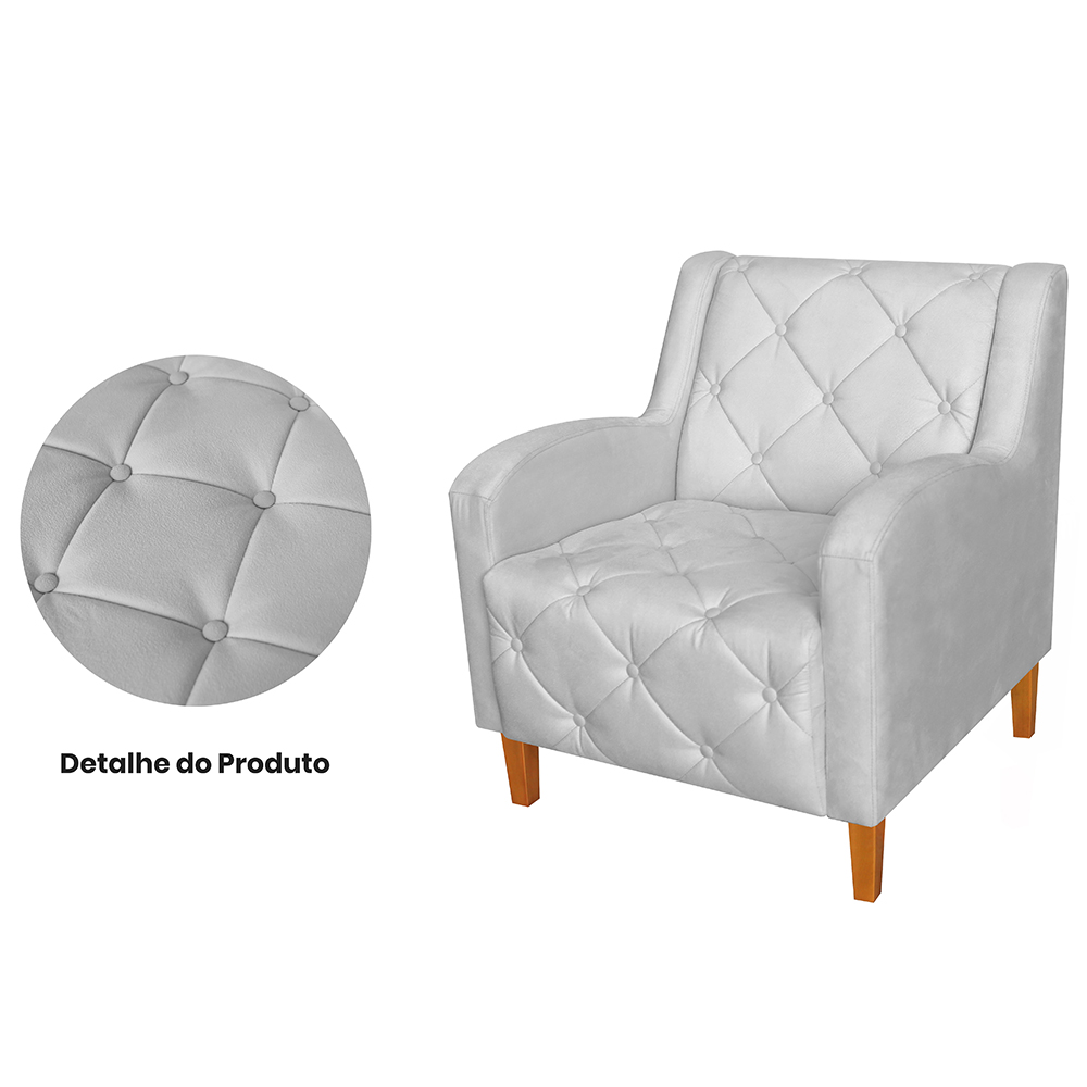 Kit 02 Poltronas Decorativas Munique Pés Trapézio Suede Branco - DS Estofados
