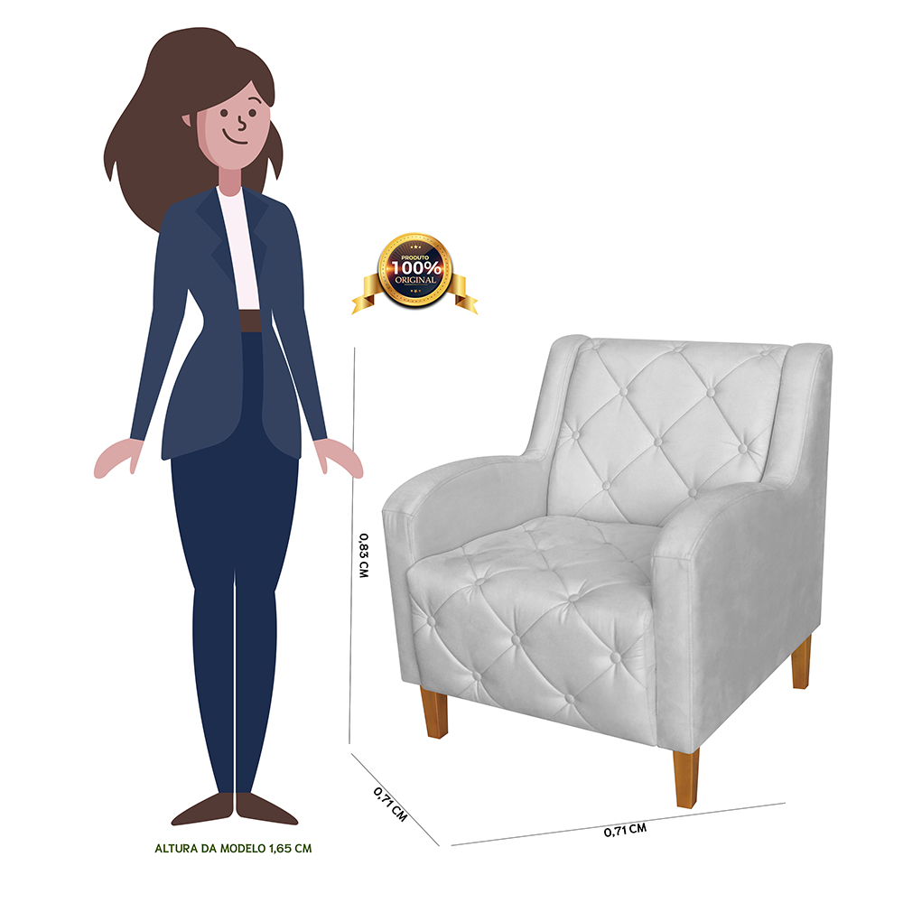 Kit 02 Poltronas Decorativas Munique Pés Trapézio Suede Branco - DS Estofados