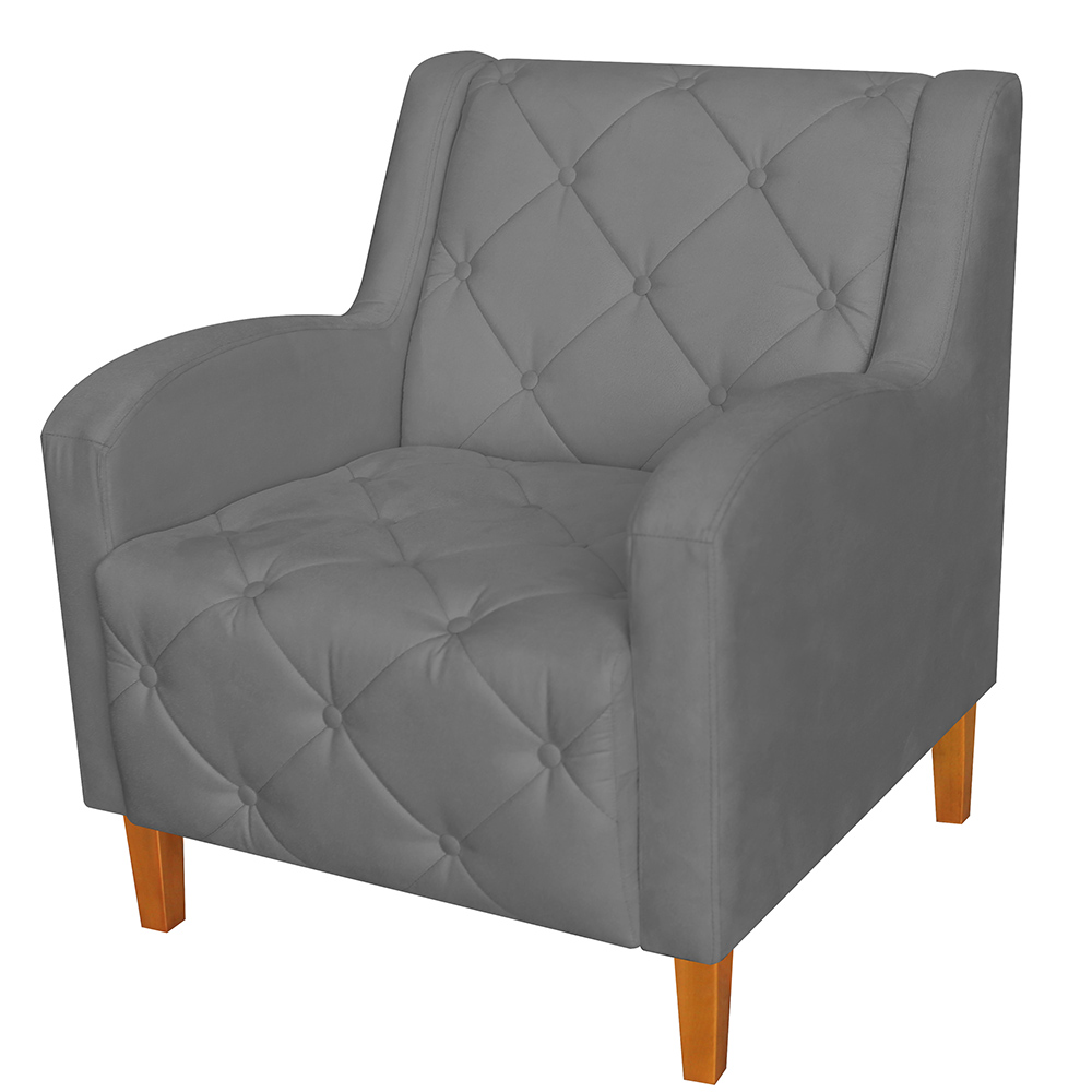 Kit 02 Poltronas Decorativas Munique Pés Trapézio Suede Cinza - DS Estofados
