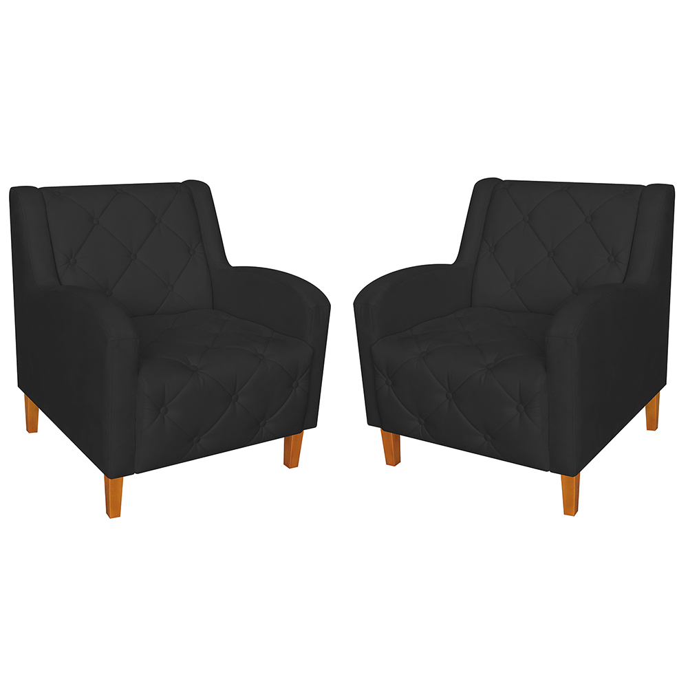 Kit 02 Poltronas Decorativas Munique Pés Trapézio Suede Preto - DS Estofados