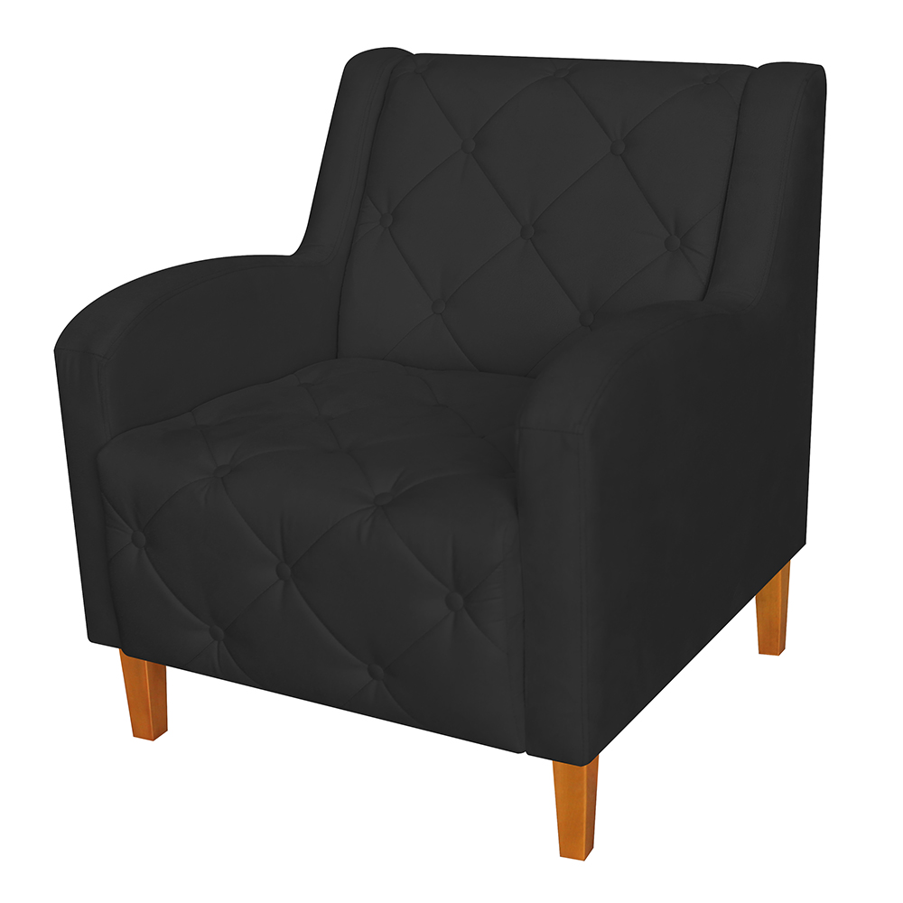 Kit 02 Poltronas Decorativas Munique Pés Trapézio Suede Preto - DS Estofados