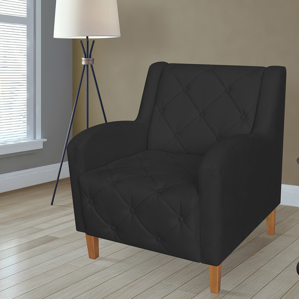 Kit 02 Poltronas Decorativas Munique Pés Trapézio Suede Preto - DS Estofados