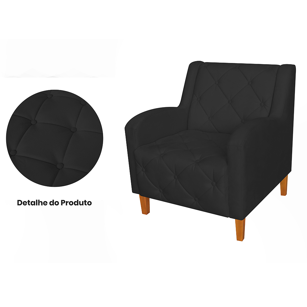 Kit 02 Poltronas Decorativas Munique Pés Trapézio Suede Preto - DS Estofados