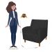 Kit 02 Poltronas Decorativas Munique Pés Trapézio Suede Preto - DS Estofados