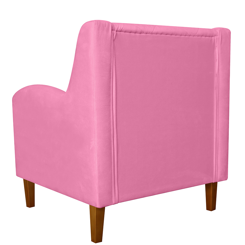 Kit 02 Poltronas Decorativas Munique Pés Trapézio Suede Rosa - DS Estofados