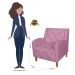 Kit 02 Poltronas Decorativas Munique Pés Trapézio Suede Rosa - DS Estofados
