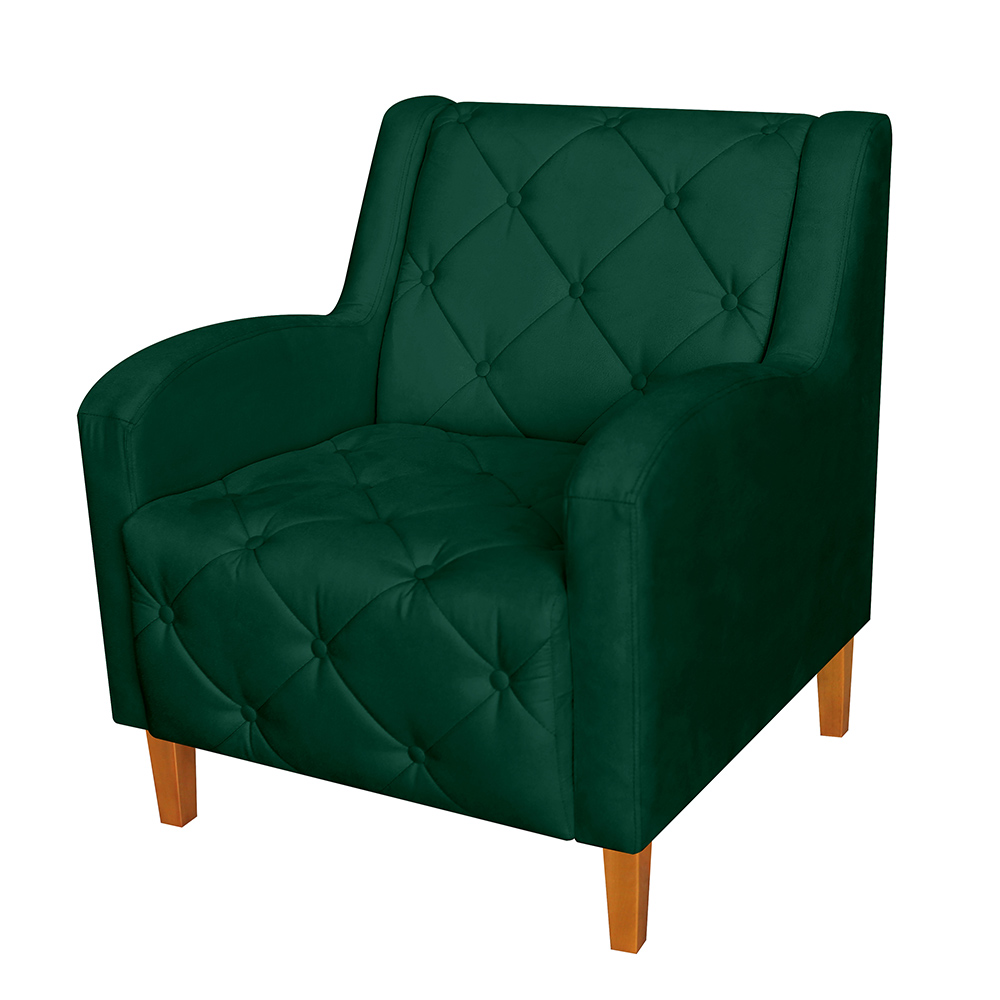 Kit 02 Poltronas Decorativas Munique Pés Trapézio Suede Verde - DS Estofados