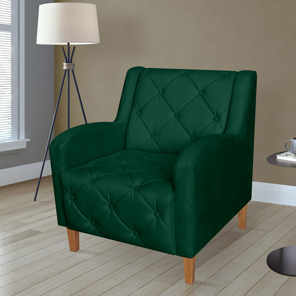 Kit 02 Poltronas Decorativas Munique Pés Trapézio Suede Verde - DS Estofados