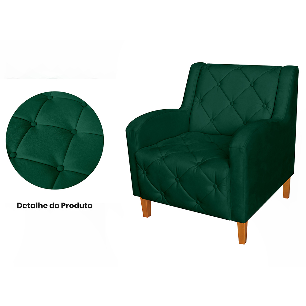 Kit 02 Poltronas Decorativas Munique Pés Trapézio Suede Verde - DS Estofados