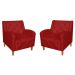 Kit 02 Poltronas Decorativas Munique Pés Trapézio Suede Vermelho - DS Estofados