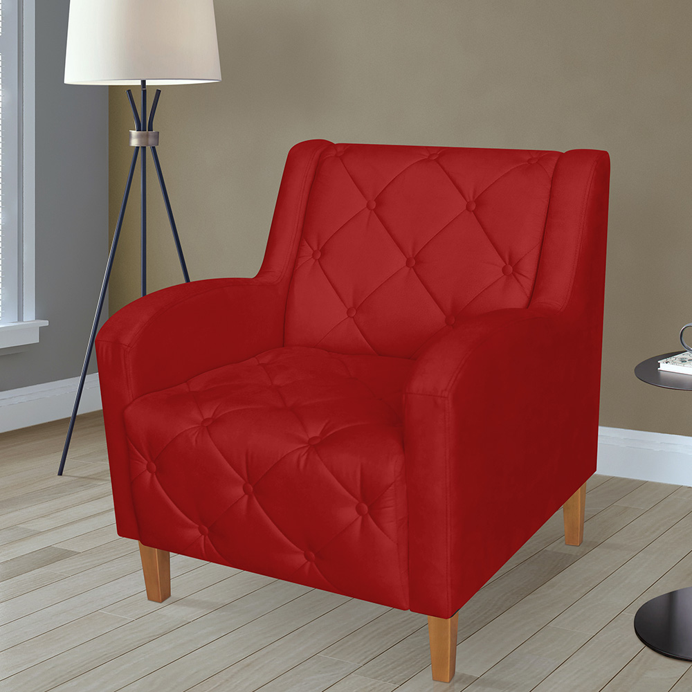 Kit 02 Poltronas Decorativas Munique Pés Trapézio Suede Vermelho - DS Estofados