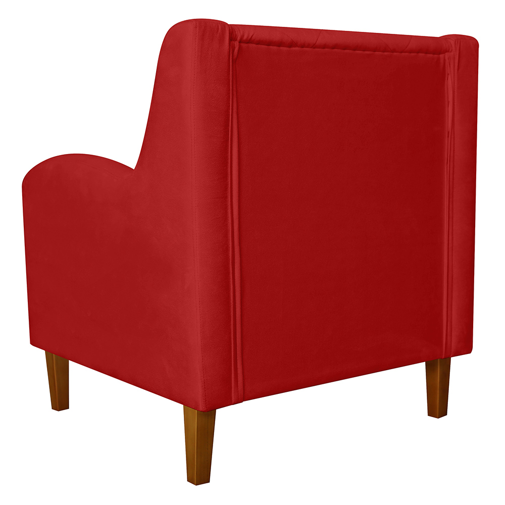 Kit 02 Poltronas Decorativas Munique Pés Trapézio Suede Vermelho - DS Estofados