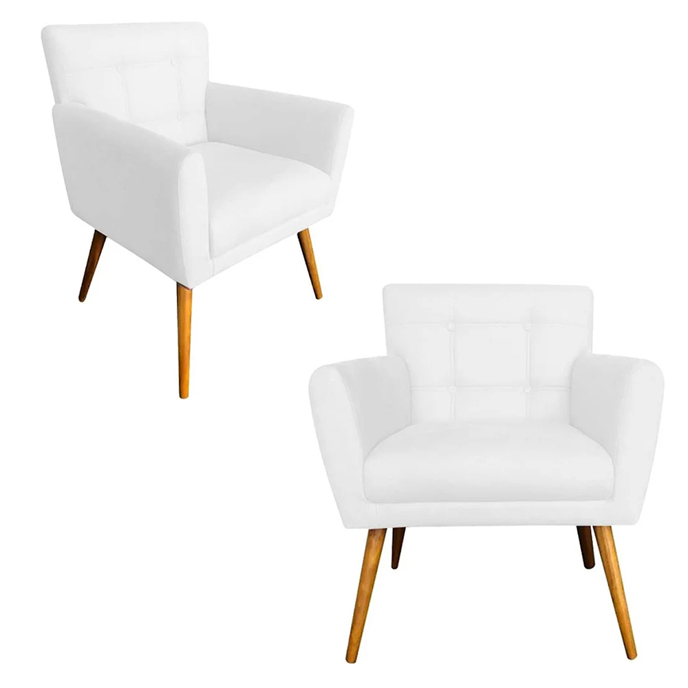 Kit 02 Poltronas Decorativas Onix Corino Branco - DS Móveis
