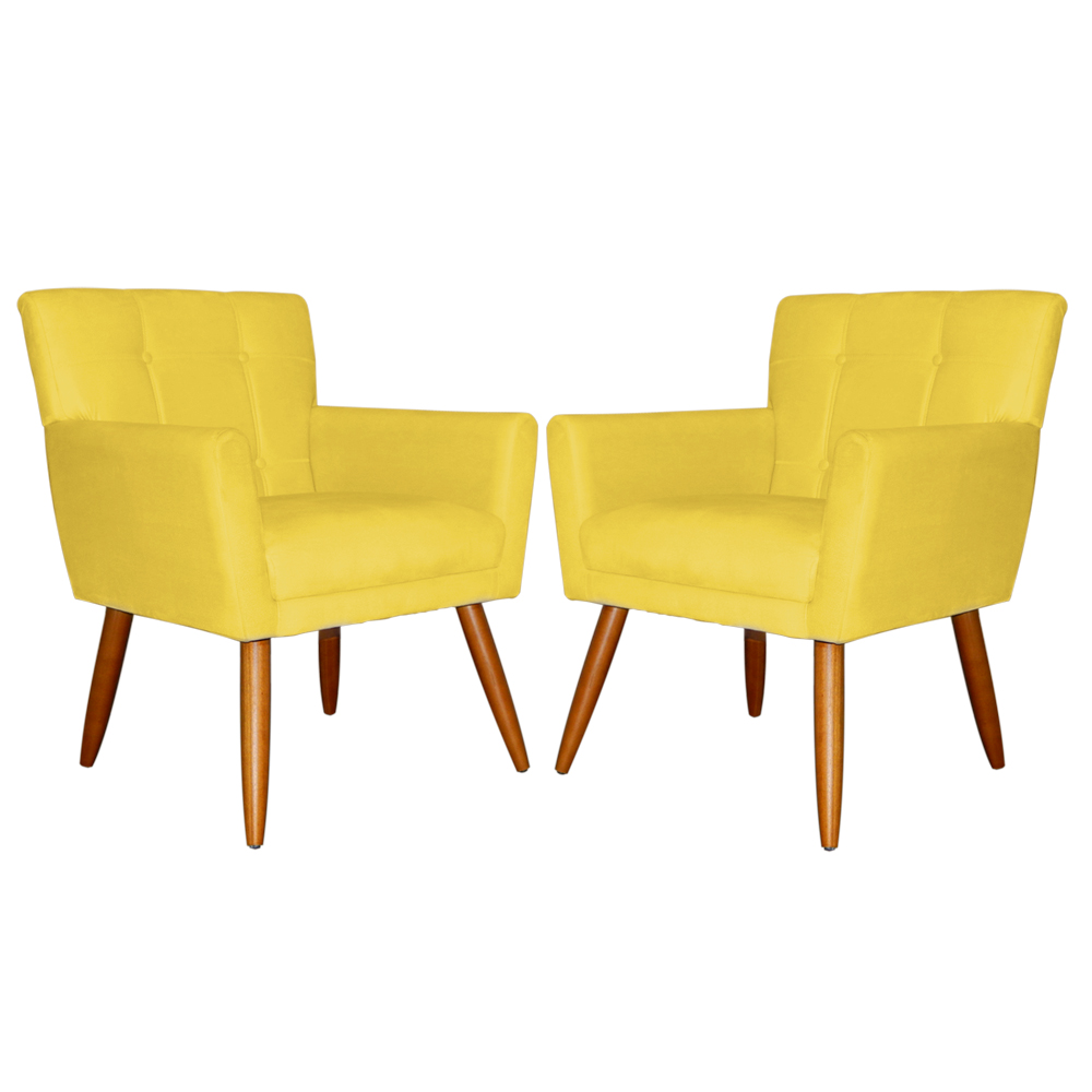 Kit 02 Poltronas Decorativas Onix Suede Amarelo - DS Estofados