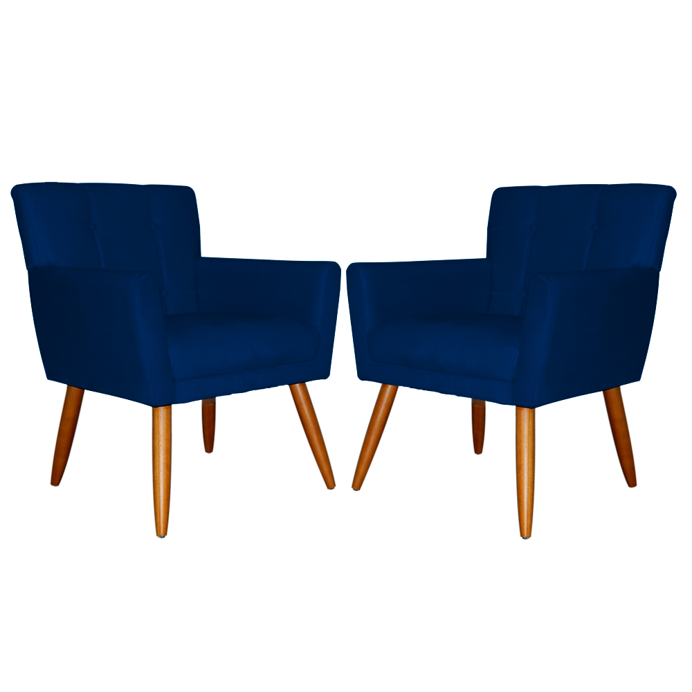 Kit 02 Poltronas Decorativas Onix Suede Azul Marinho - DS Móveis