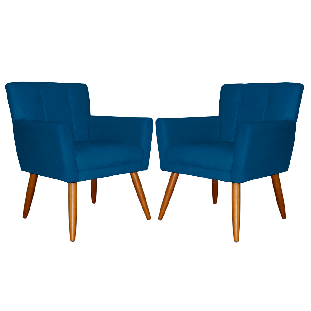 Kit 02 Poltronas Decorativas Onix Suede Azul Royal - DS Móveis