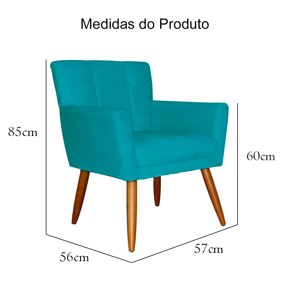 Kit 02 Poltronas Decorativas Onix Suede Azul Turquesa - DS Móveis