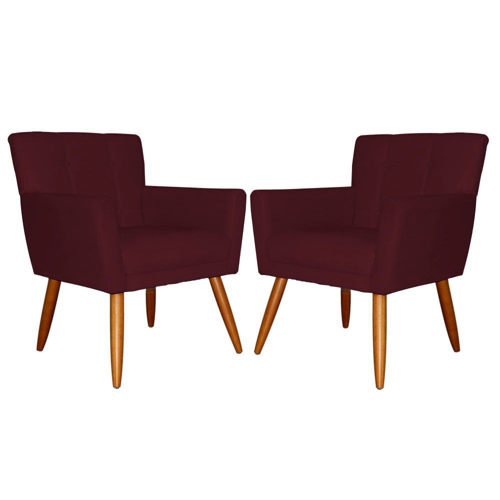 Kit 02 Poltronas Decorativas Onix Suede Bordô - DS Estofados